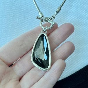 Smoky Resin Crystal Snake Chain Toggle Silver Necklace